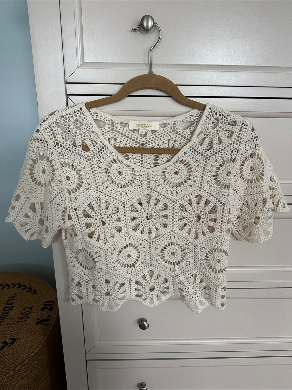 Like new Rebellion Open-Knit Crochet Crop Top in Cream